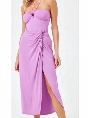l*space Lilac Strapless Midi Dress with Side Gather and Slit